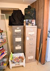 Metal File Cabinets, Luggage, Toys