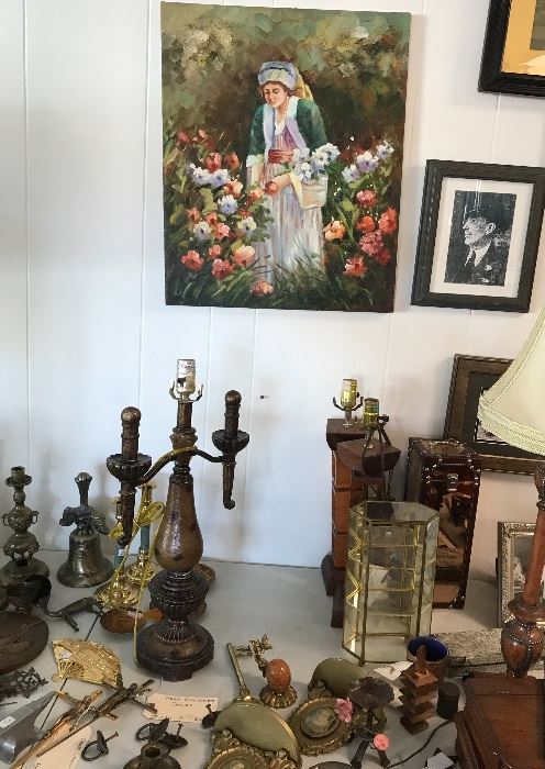 Paintings, many pieces of brass and other collectibles.