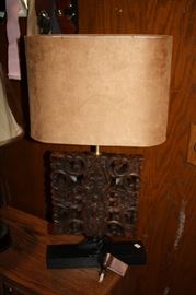 Nice wood lamp with suade lampshade