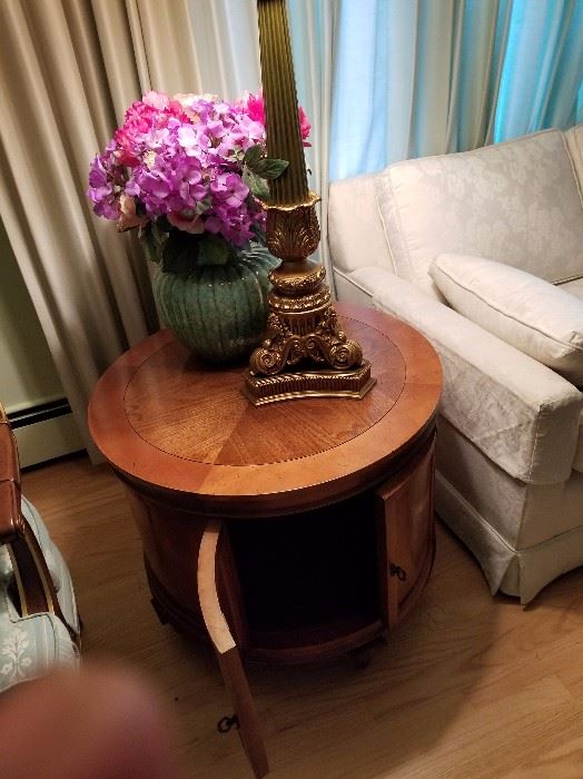 Formal round all-wood end table. Manufacturer unknown. (Two of two) Asking $95.00 for two.