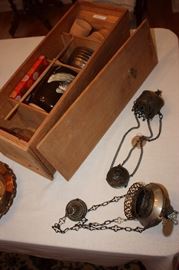 Japanese tea set in wooden box, antique censors 