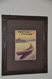 Framed vintage fishing art poster 19" x 22.5"