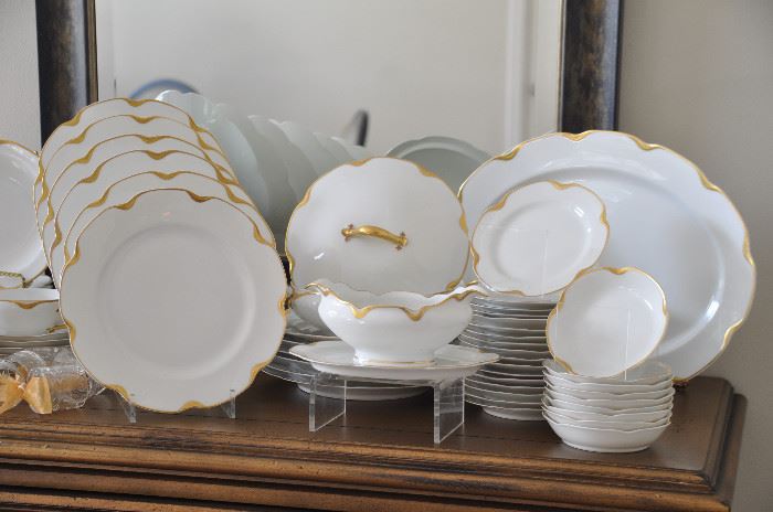 Gorgeous antique Haviland France Limoges Silver Anniversary China, 64 piece set.  Also available are 5 serving pieces 