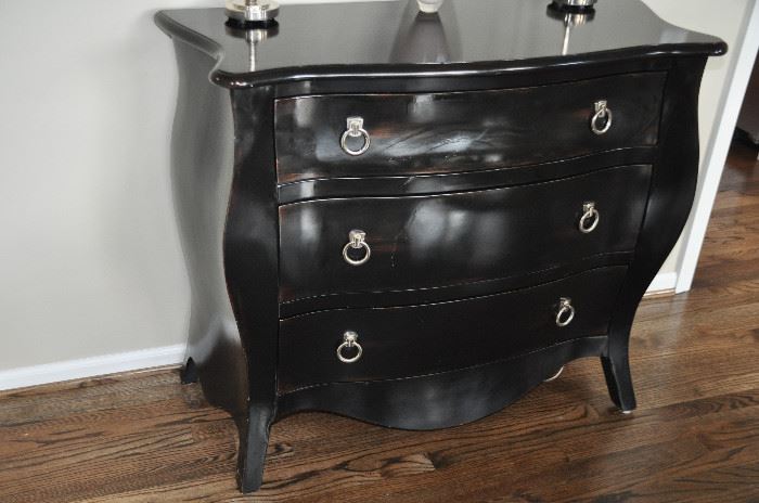 Black painted 3 drawer Bombay chest. 40"w x 37"h x 18"d