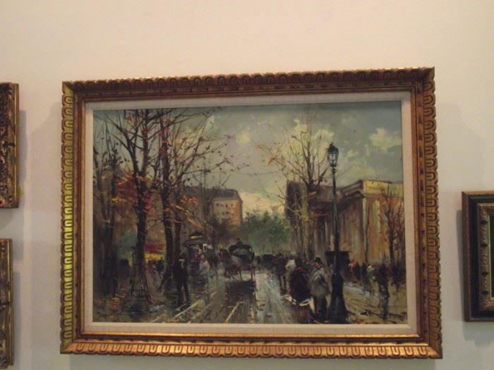 Original oil painting signed R. Champignon, Paris street scene
