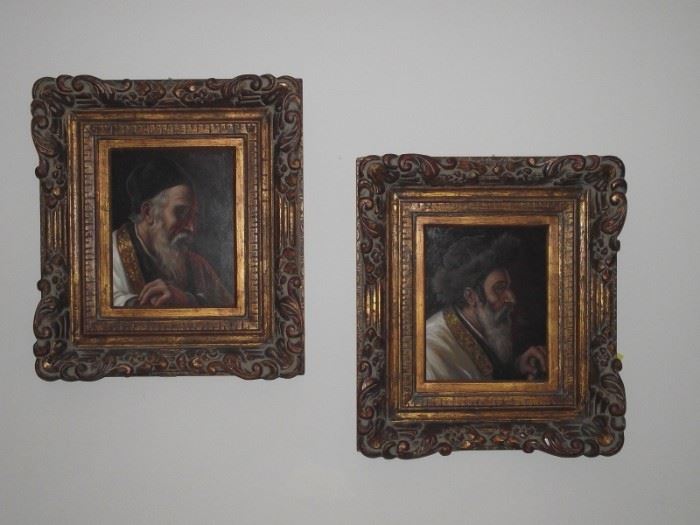 Rabbi portraits, both oil on board, by M. Wysocki (Austria)