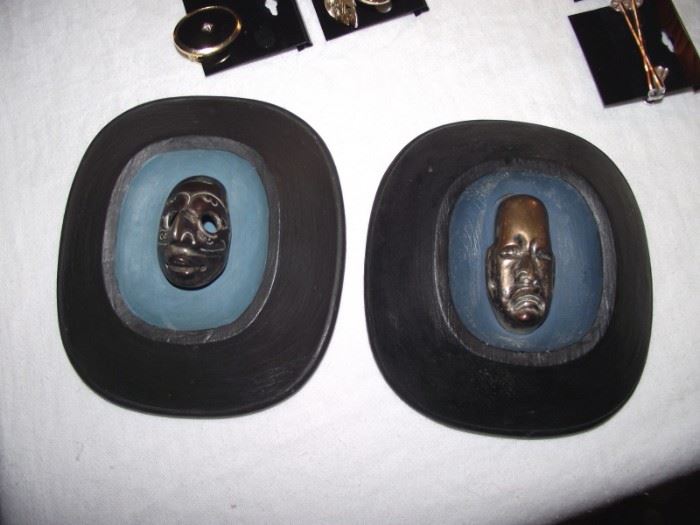 Vintage William Spratling (Taxco Mexico) sterling silver Mayan head plaques, marked on reverse