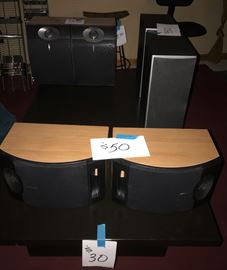 Speakers $50 pair  all sold except the short BOSE speakers, black coffee table $30