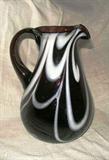 Vintage Amethsyt Glass with White Design Pitcher