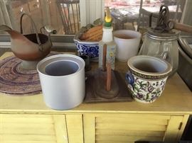 Louvered cabinet with vintage items - note vintage churn!