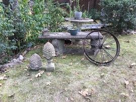 More statuary - bench & old wagon wheels