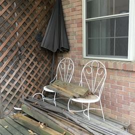 Chairs, umbrella & wood