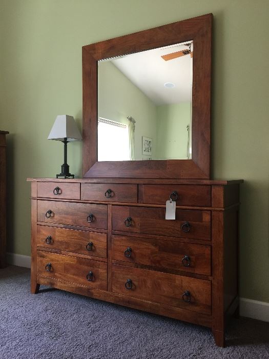 Large mission style dresser (69 x 39) & mirror (47 x 47)