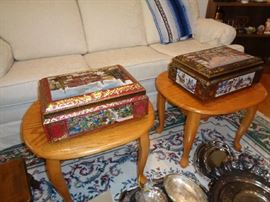 pair of these tables & tin Germany painted boxes