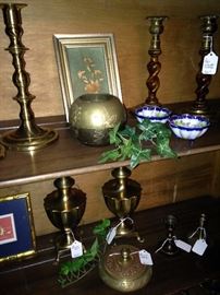 Brass selections; barley twist candle sticks