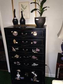 Asian chest embellished with soapstone