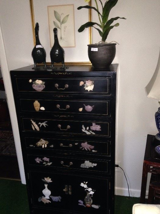 Asian chest embellished with soapstone