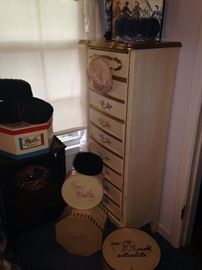 Vintage hats, hat boxes, and Provincial lingerie chest