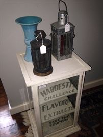 Old mercantile painted display cabinet - "Hardesty's Challenge Flavoring Extracts"