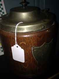 English oak and brass biscuit barrel