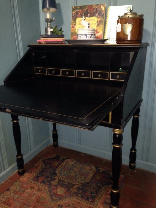 Black (with gold trim) secretary - inside with organized spaces