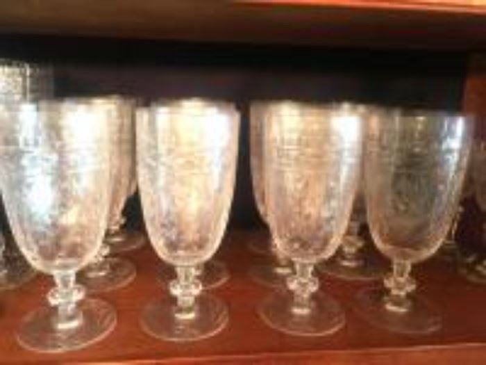 12 etched ice tea glasses