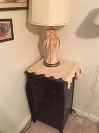 Pair of mid century modern lamps.  Cute Antique sewing chest