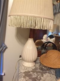 Pair of teak and porcelain mid century modern lmaps