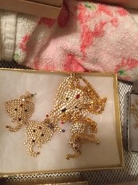 Rhinestone Elephant brooch, earrings and necklace