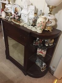 high buffer with glass side shelves and mirror front