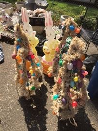 Easter bunny lighted statues and bunches of easter decorations