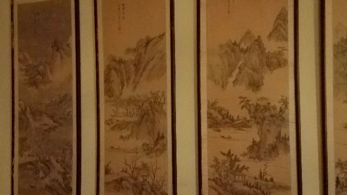 4 framed silk asian paintings