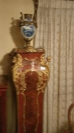 Pair of grand French gilded ormalu marquetry 5 foot stands