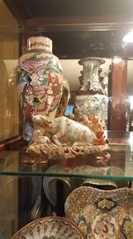 chinese crackleware vase , polychrome with war lords.