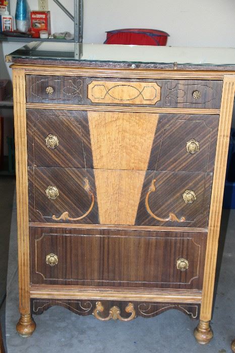 100 year old Art Deco Dressor with glass top protector. Beautiful. 1 of three pieces