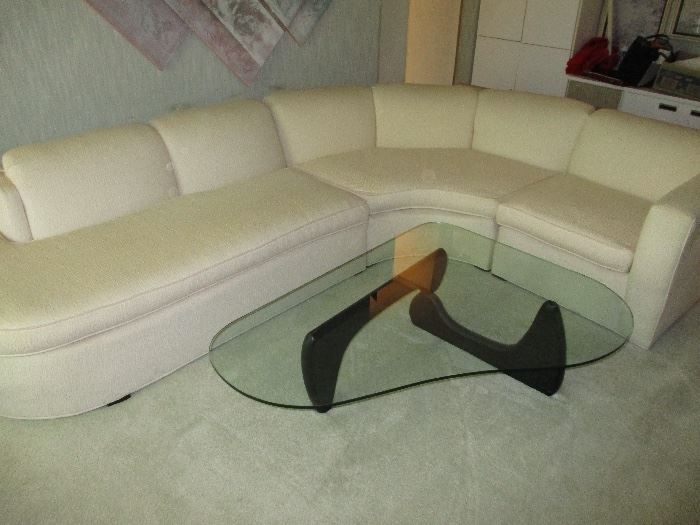3 piece sectional and glass top coffee table 1970's