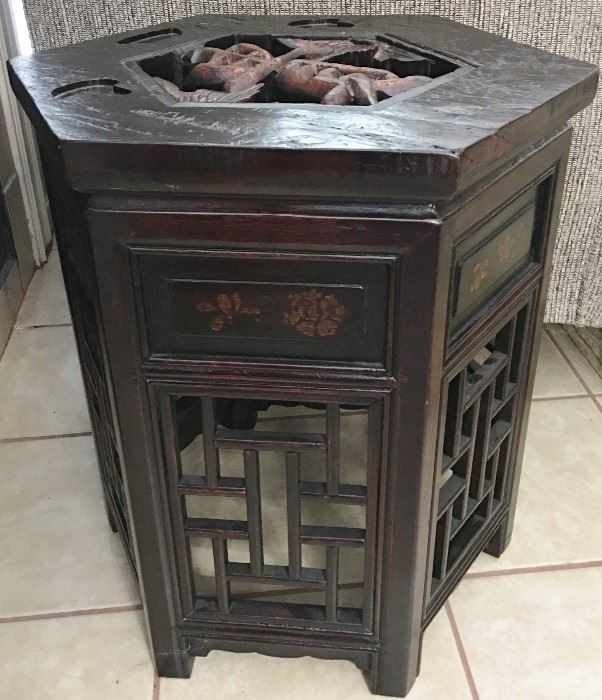 Asian Carved-Top Side Table
