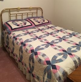 Full Size Brass Bed, Wedding Ring Quilt