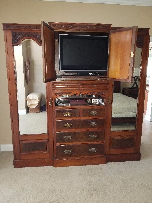 Antique refurbished  Armoire/Wardrobe with mirror doors - interior shelves and drawers; 3 pieces = ==> $2,000