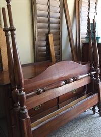 Willett Cherry Bedroom Suite: 4 Poster Bed, Dresser w Mirror, Highboy