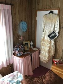 1940's wedding dress, make-up vanity