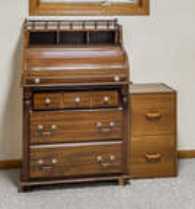 Roll Top Desk and File Cabinet