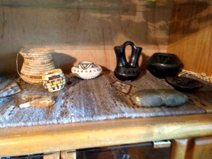 Hopi Baskets and Santa Clara Pottery and ancient stone ax