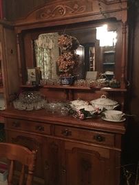Stunning Solid Oak Buffet with 2 Doors, 3 Shelves, 2 Drawers and Beveled Mirror
