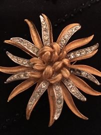 Vintage Flower Pin with Rhinestones 