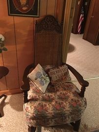 Victorian Style,  Oak & Cane High Back Chair
