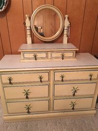 Super Sweet Vintage Dresser with  8 Drawers & Adorable Round Adjustable Mirror