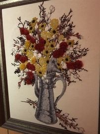 Lovely Framed  Crewel Bouquet