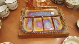 Carnival Glass relish divided dish