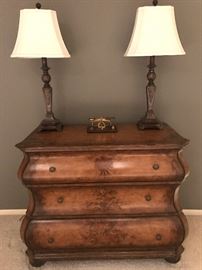Gorgeous chest of drawers. Please note; the lamps are not part of the sale; they were accidentally purchased. 